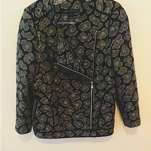 Marc by Marc Jacobs bronze and silver Jacquard jacket with leopard panels size 2